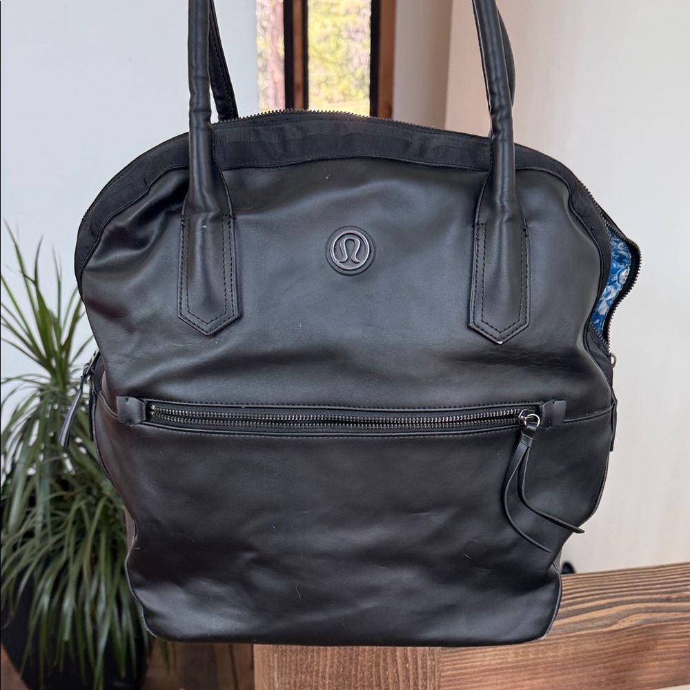 lululemon athletica Black Leather Messenger Bag